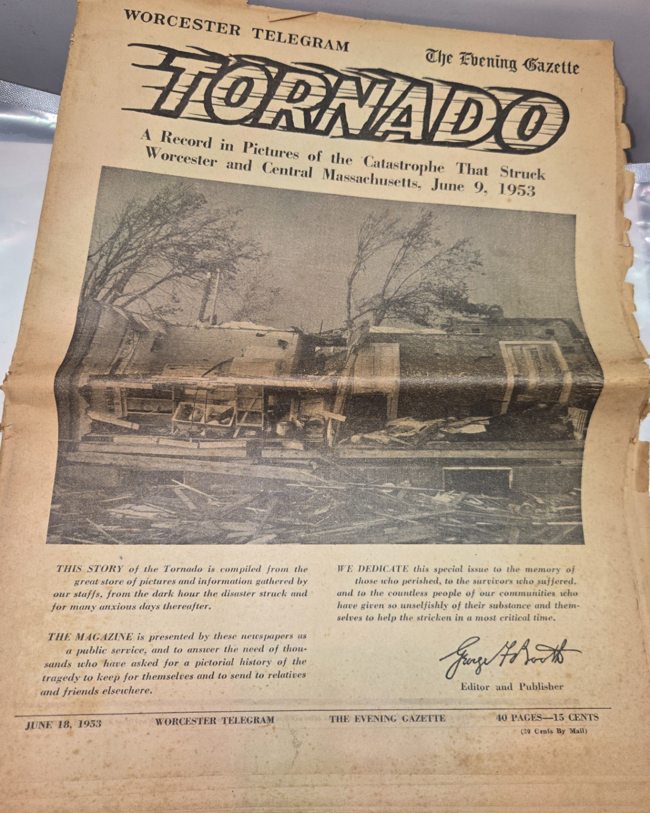 TORNADO RARE Special Feature June 18, 1953 Worcester Telegram newspaper 40 Pages TORNADO RARE Special Feature June 18, 1953 Worcester Telegram newspaper 40 Pages