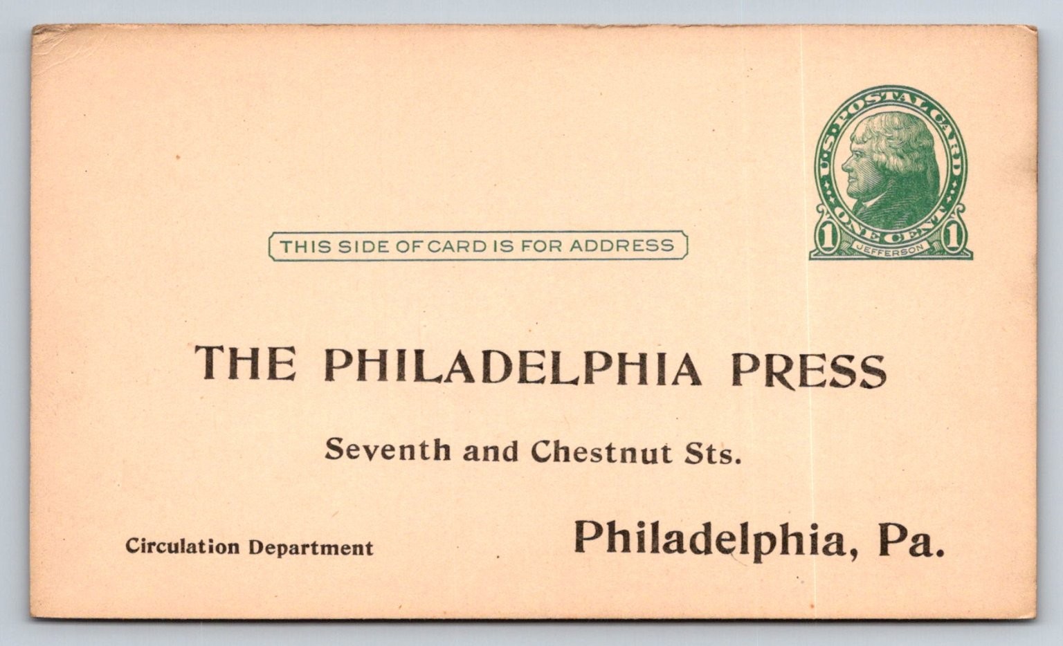 Blank Front US Postal Card The Philadelphia Press 1900s