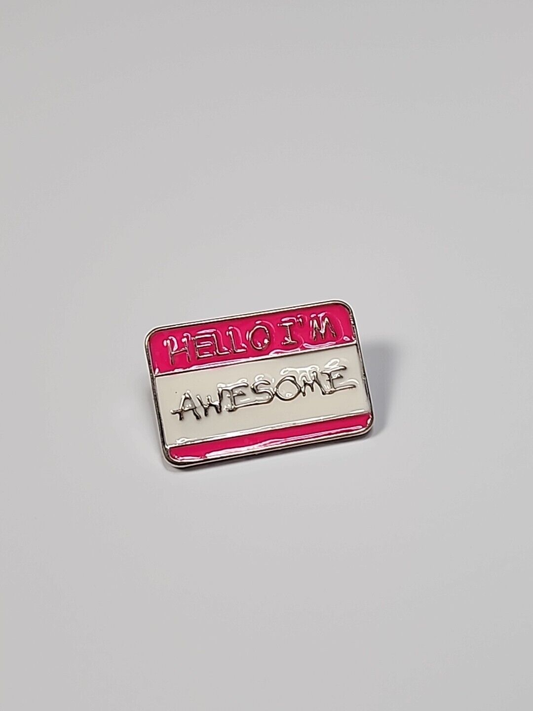 Hello I\'m Awesome Name Tag Lapel Pin Humorous Small Size Pink & White Colors