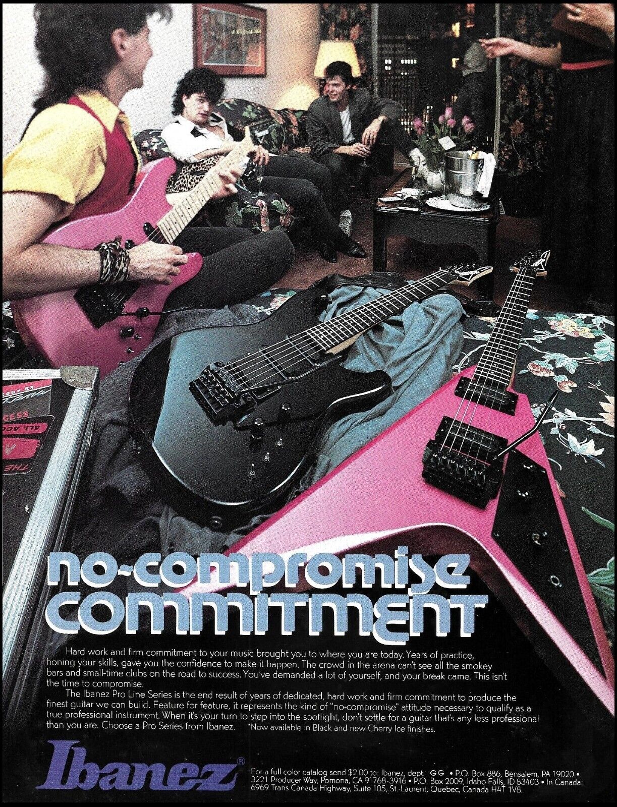 1985 Ibanez Pro Line Series Ad Black & Cherry Red Guitar advertisement print
