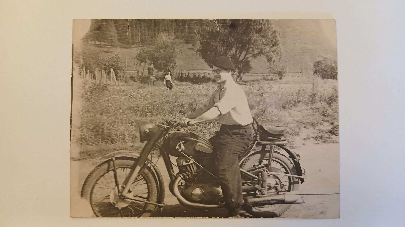 USSR Soviet Union Russia Young Man Riding a Motorcycle IZH-49 Vintage Photograph