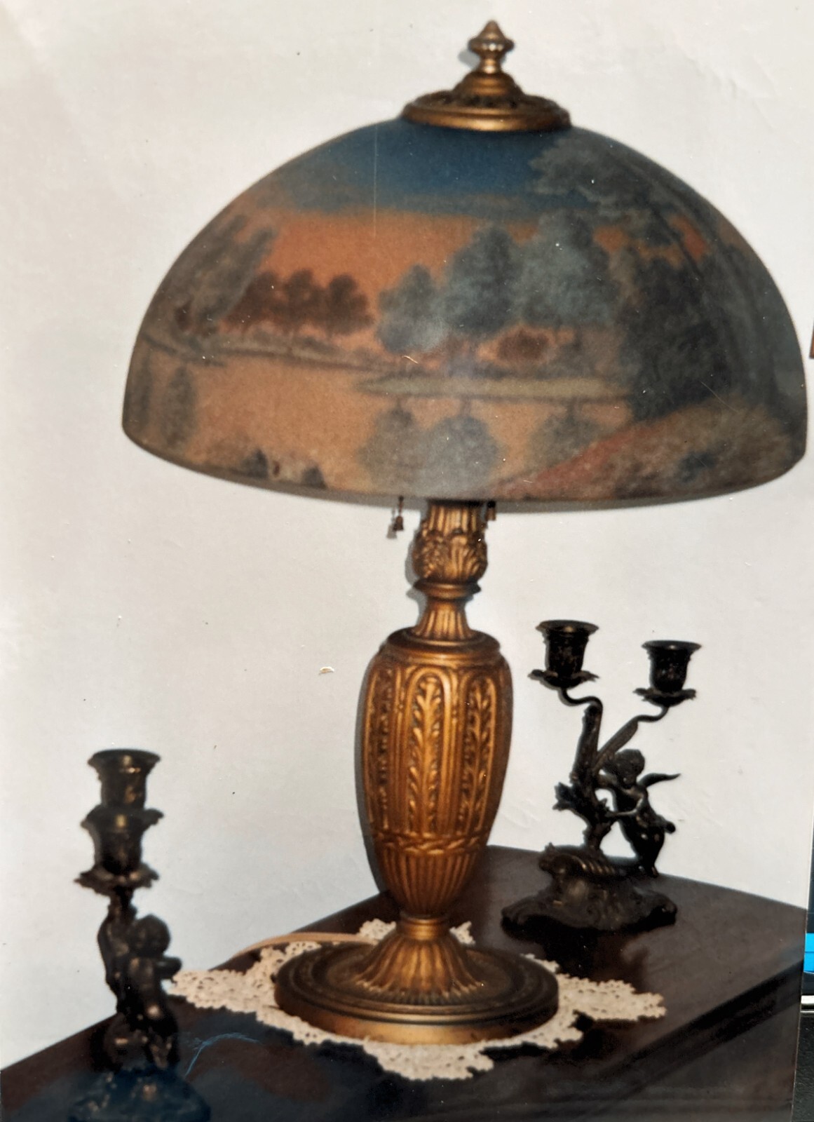 Pairpoint lamp (c. 1920s) reverse painted shade 16" diameter 22" tall Pairpoint lamp (c. 1920s) reverse painted shade 16" diameter 22" tall