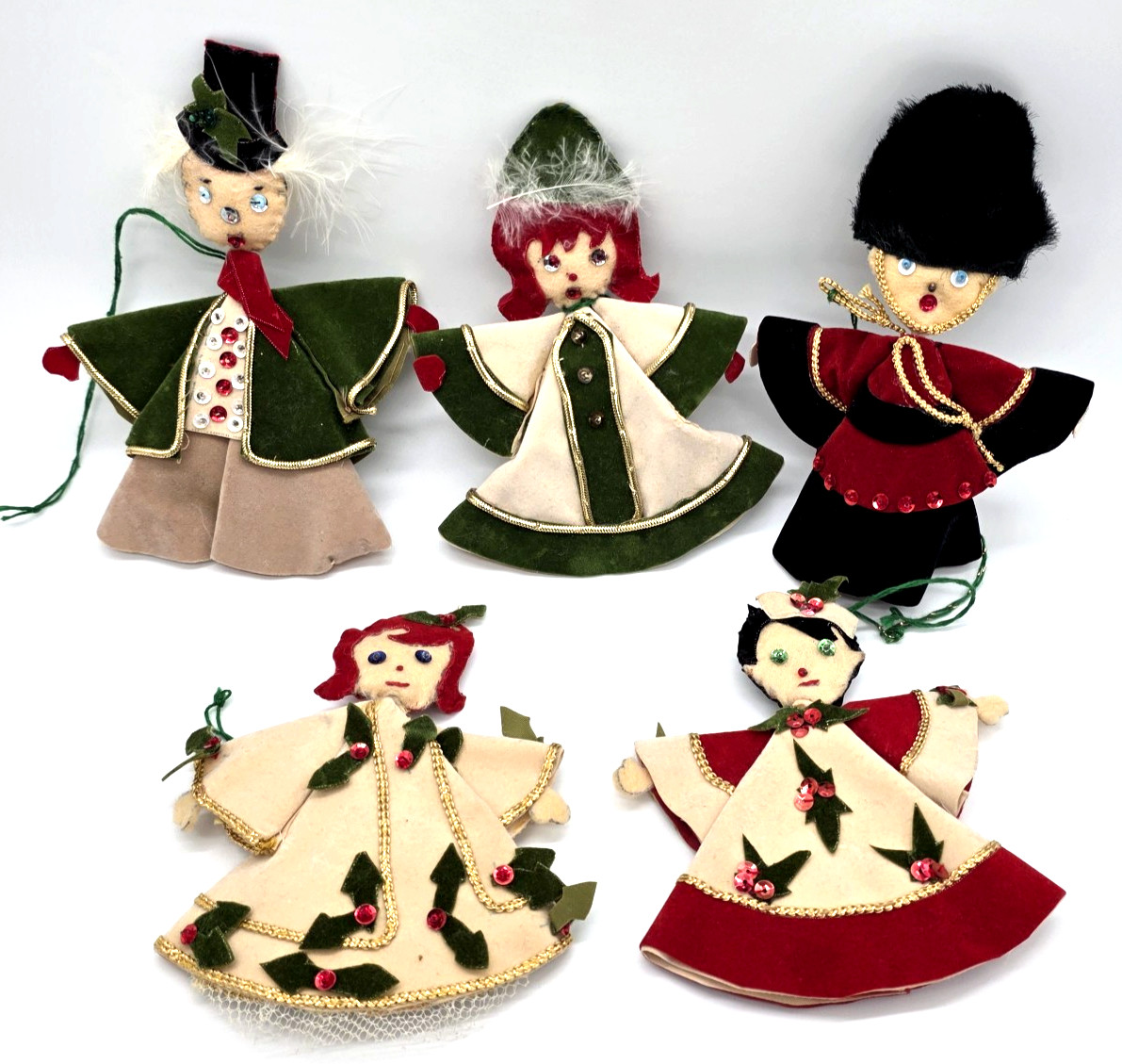 VTG 1950s Bucilla Angels Carolers Sequin Jeweled Felt Christmas Ornaments MCM