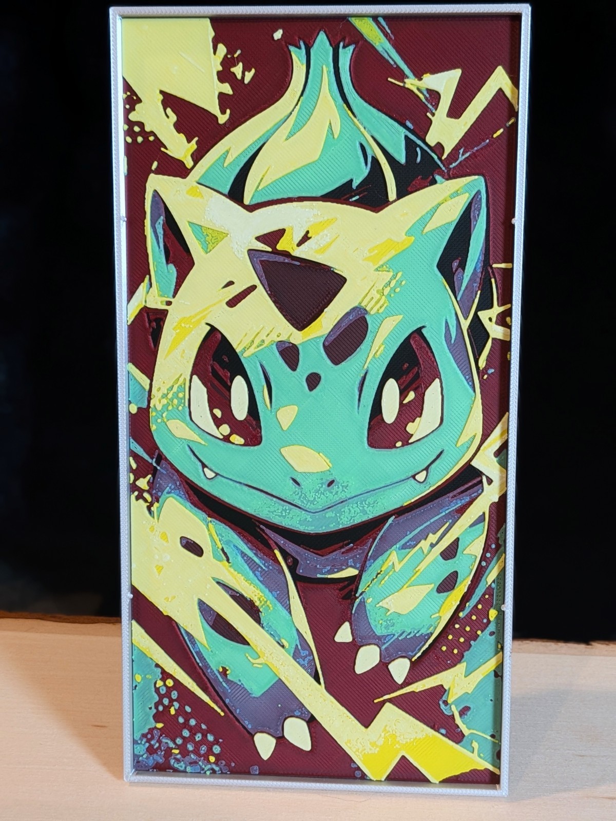 Bulbasaur Character Textured Pokemon Art Decor in Silver Standing Desktop Frame Bulbasaur Character Textured Pokemon Art Decor in Silver Standing Desktop Frame