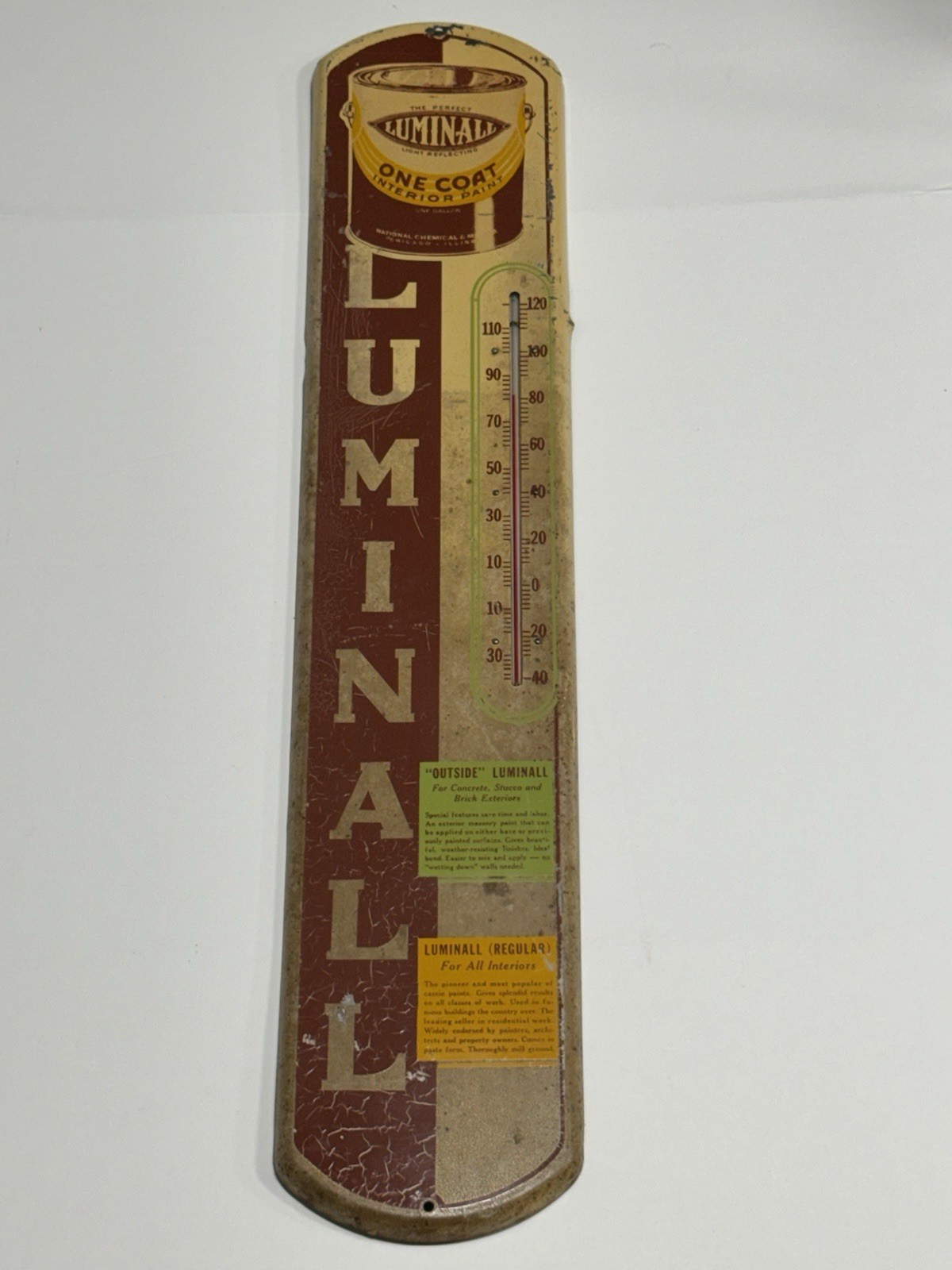 vintage metal advertising thermometer for Luminall Paint Co. Chicago 40’s/50’s vintage metal advertising thermometer for Luminall Paint Co. Chicago 40’s/50’s