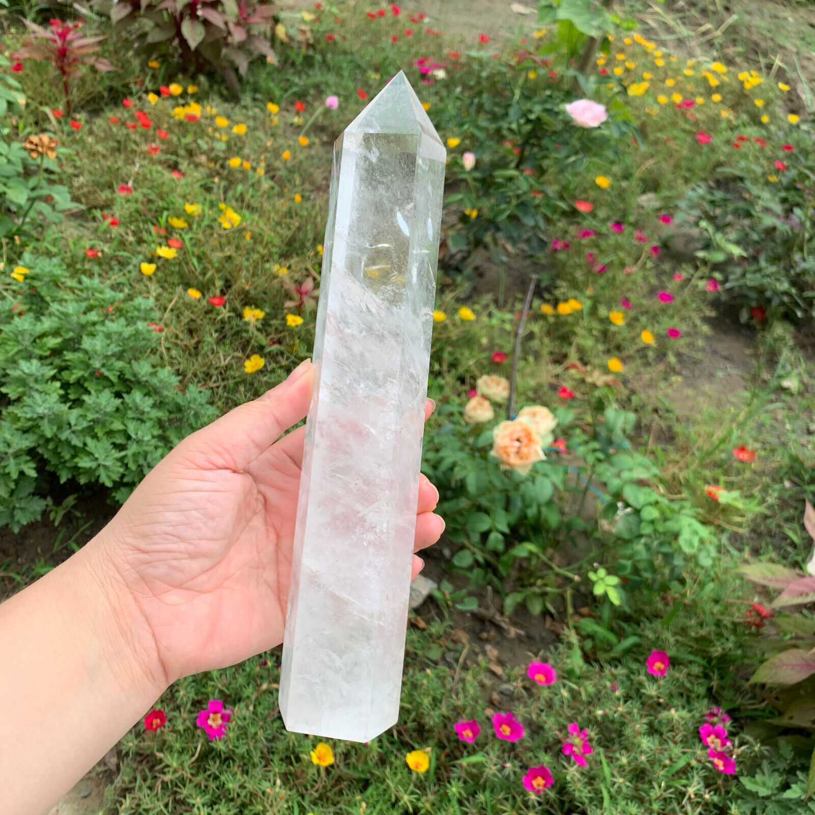 2.35 Lb Natural Clear Quartz Obelisk Point Crystal Tower Healing DY303