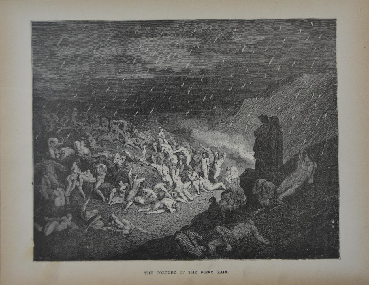 Antique Gustave Dore Dante's Inferno Torture of Fiery Rain Hell Occult 1880 Antique Gustave Dore Dante's Inferno Torture of Fiery Rain Hell Occult 1880