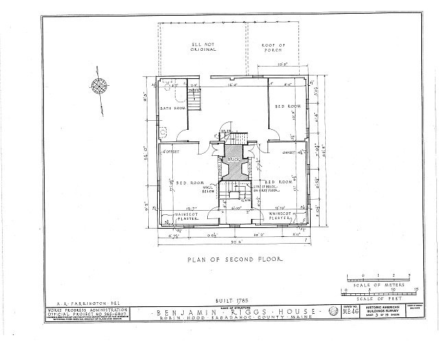 Photo:Robinhood Maine Benjamin Riggs House 1785 Second Floor Plan HABS