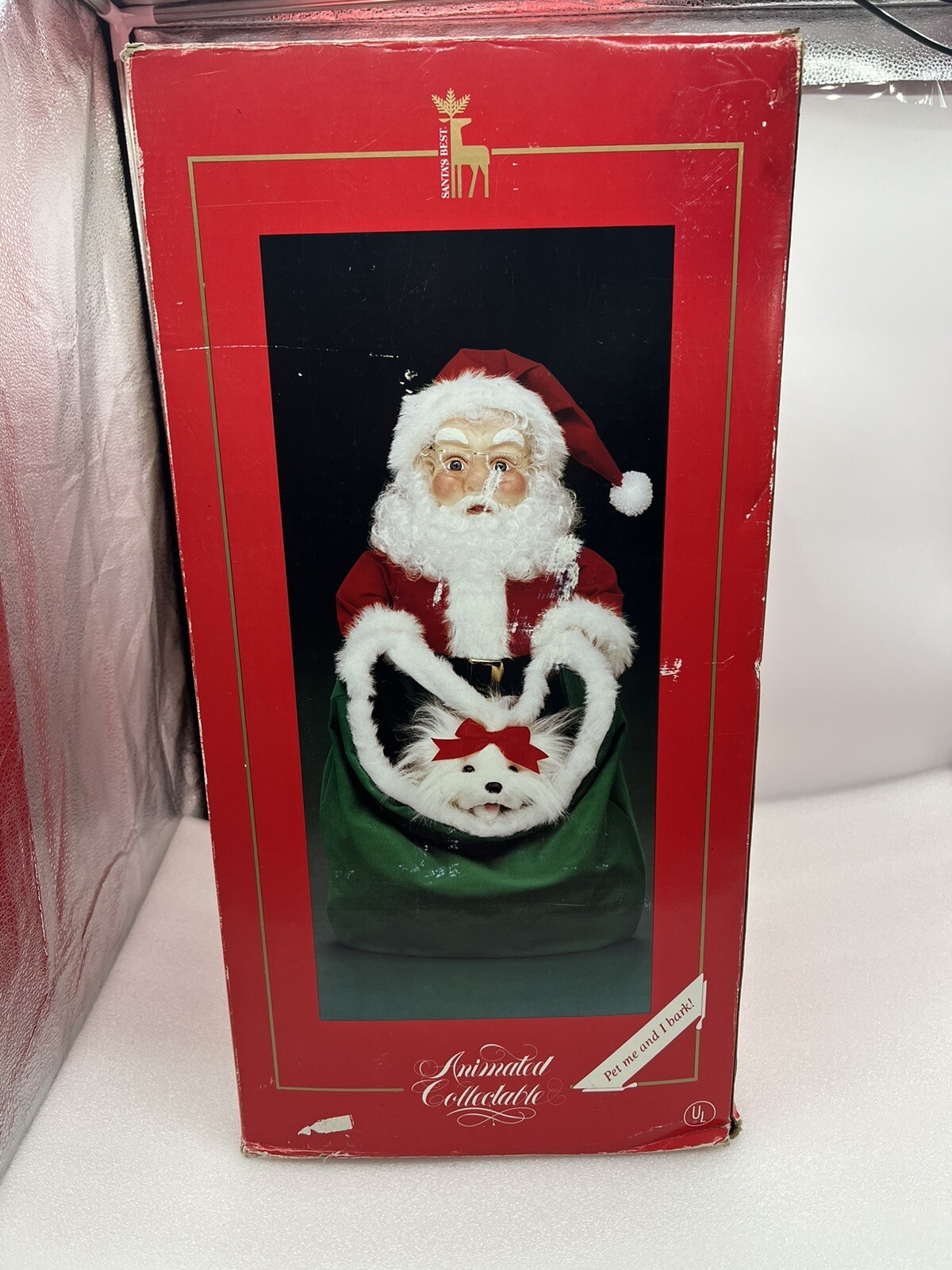 Santa's Best ANIMATED COLLECTIBLE SANTA W/ DOG 1993 Christmas Decor No Bark READ