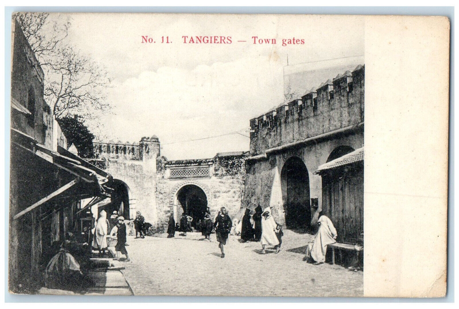 c1905 Crowd Scene Near Town Gates Tangiers Morocco Antique Unposted Postcard