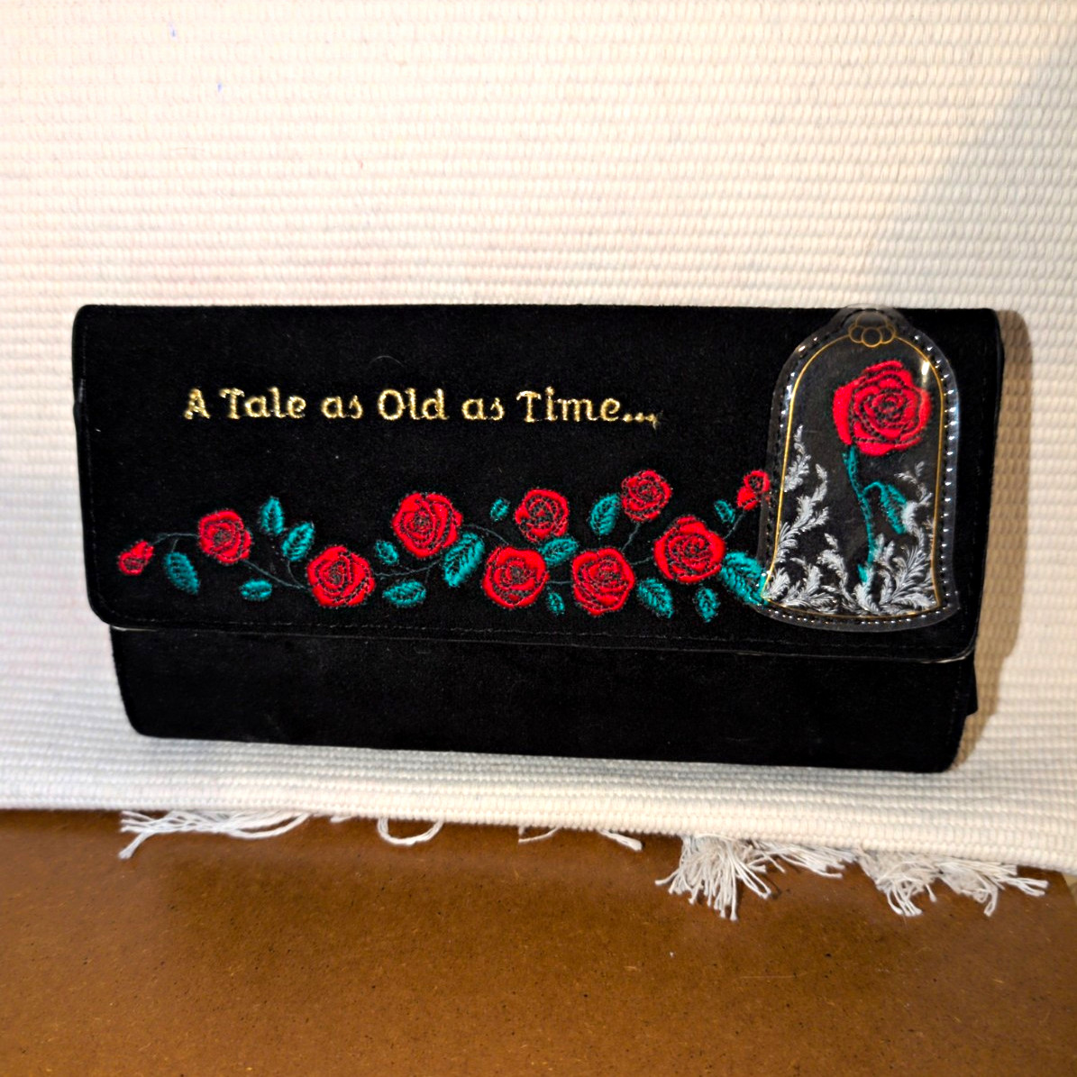 Disney Her Universe Beauty and the Beast Large Black Wallet Rose Floral