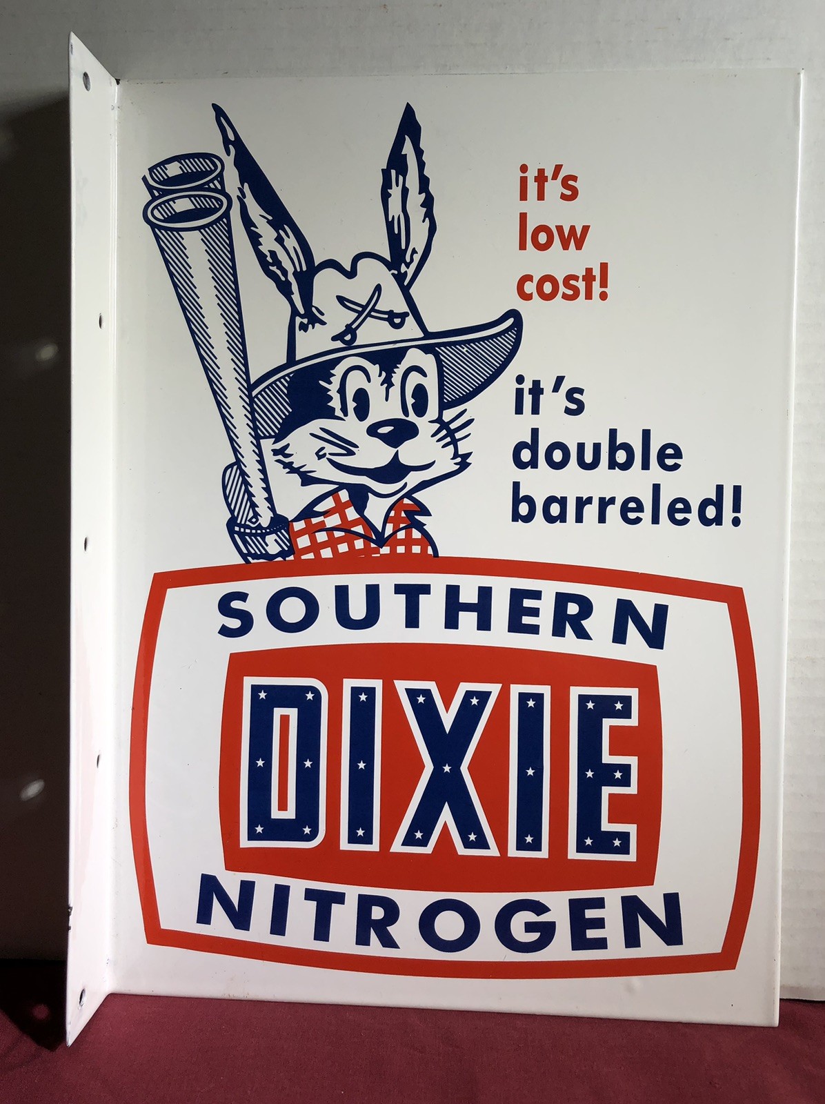 VINTAGE SOUTHERN DIXIE NITROGEN GASOLINE FLANGE 15” DOUBLE SIDED PORCELAIN SIGN VINTAGE SOUTHERN DIXIE NITROGEN GASOLINE FLANGE 15” DOUBLE SIDED PORCELAIN SIGN