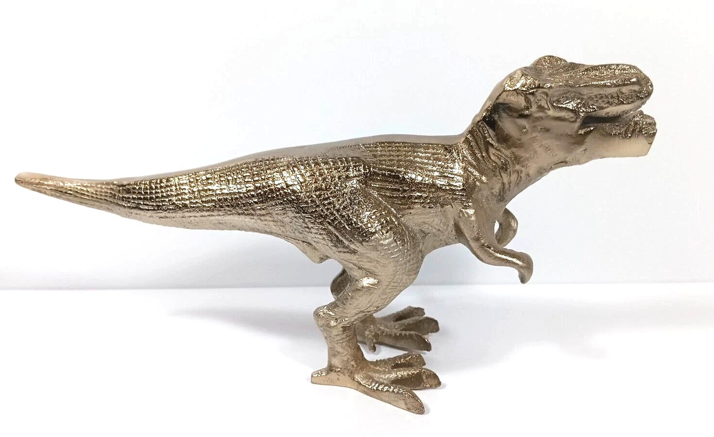 Handcrafted Metal Dinosaur T-Rex Statue Painted as Brass Style Figure 11" India