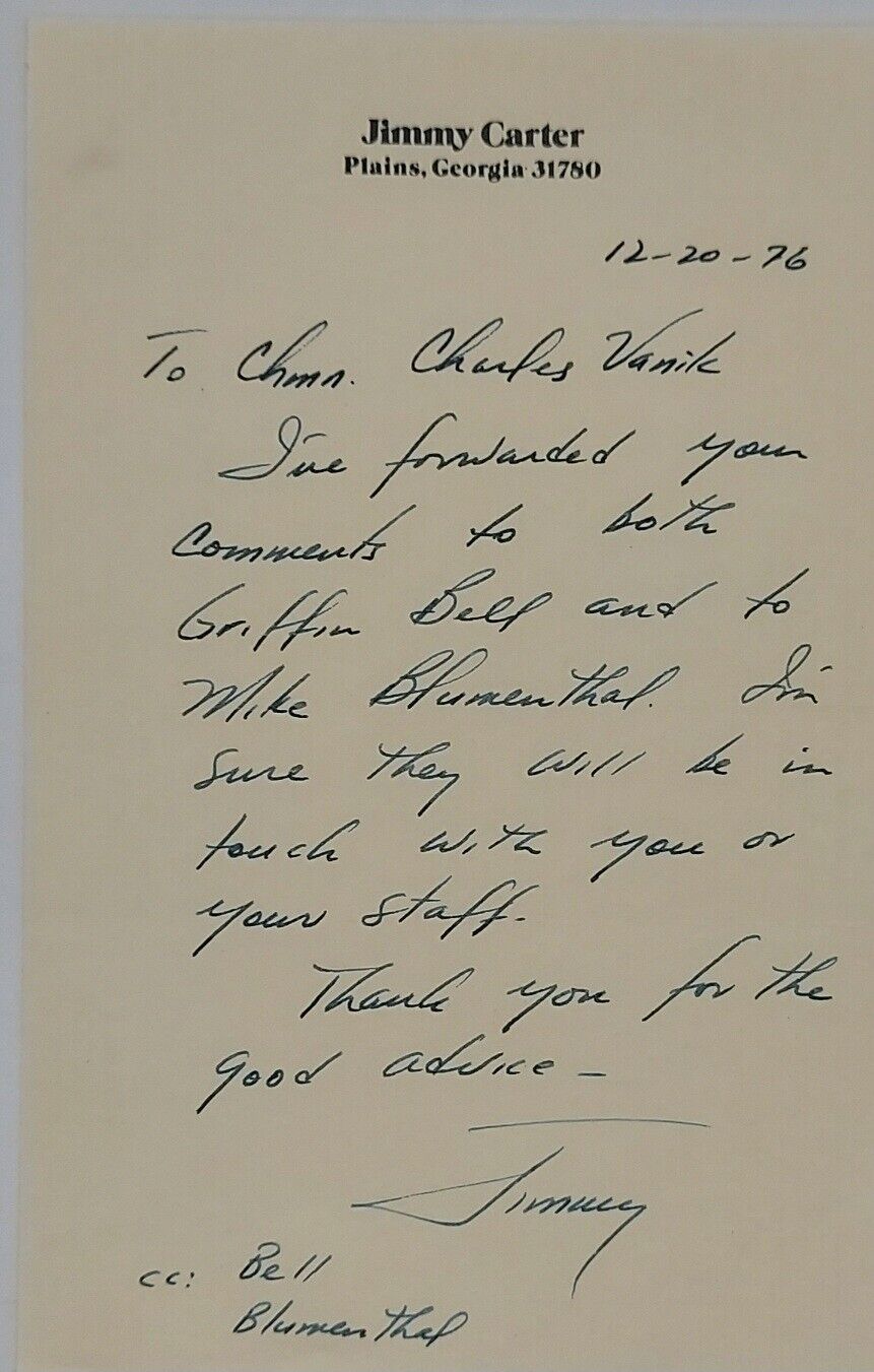 Early Jimmy Carter Handwritten Signed Letter Ohio Congressman Charles Vanik