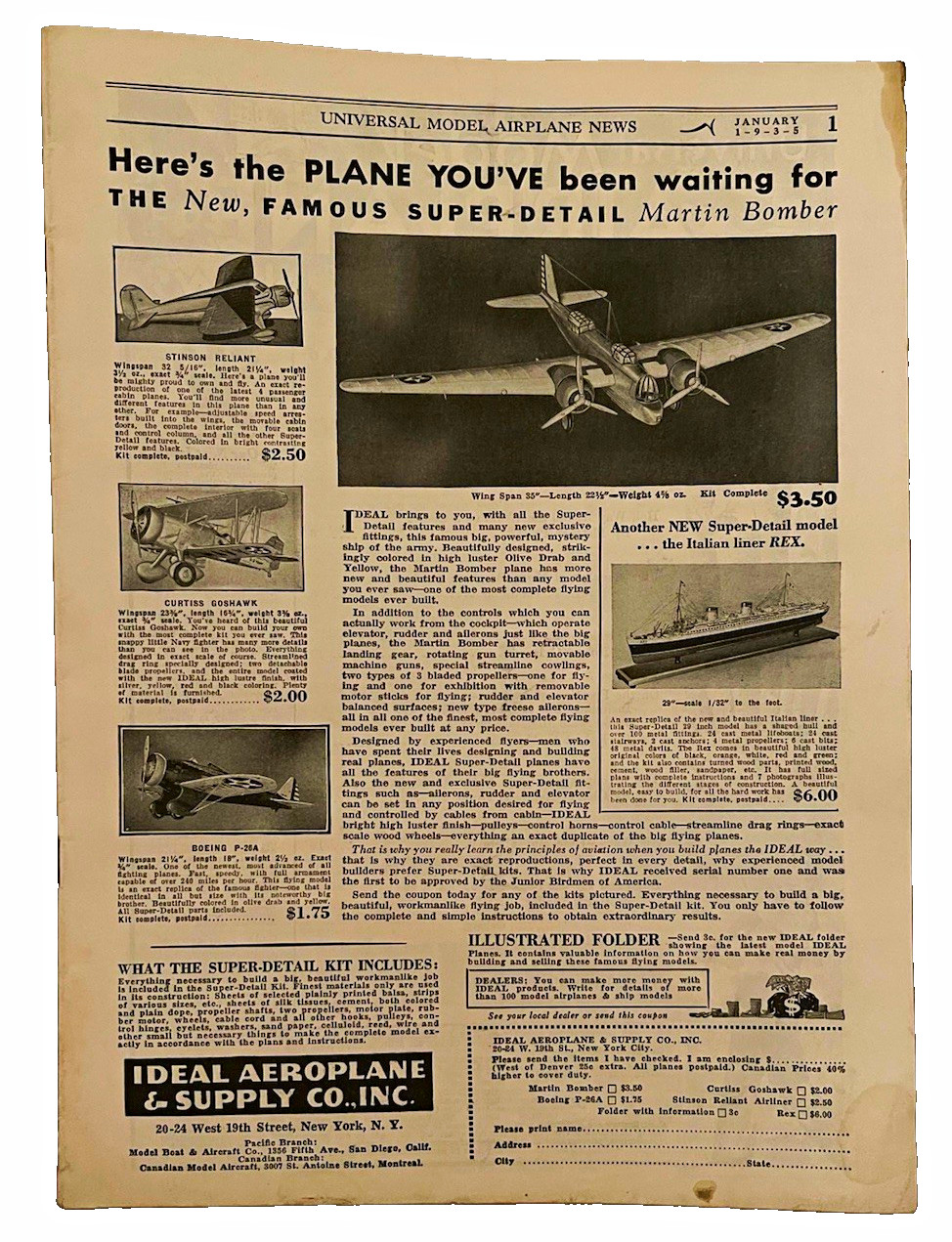 Jan 1935 Universal Model Airplane News Vintage Aviation Model Plane Magazine