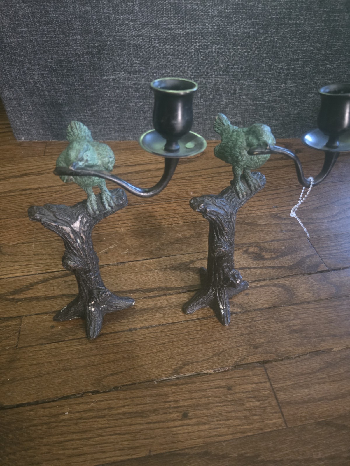 VINTAGE Birds Verdigris Bronze And Cast Iron Candlestick Holder VINTAGE Birds Verdigris Bronze And Cast Iron Candlestick Holder