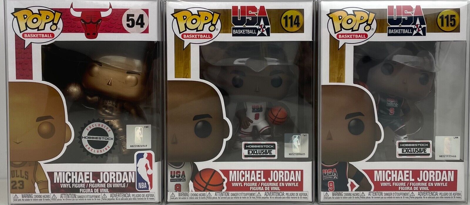 Funko Pop Michael Jordan Exclusives Set of 3 #54 #114 & #115 In Protectors