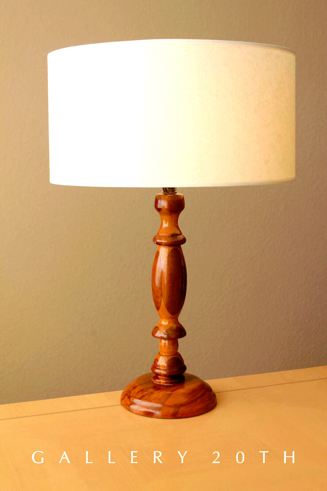 PRIMO ARTS & CRAFTS MID CENTURY CARVED WOOD LAMP 50'S VTG 60'S MODERN TABLE