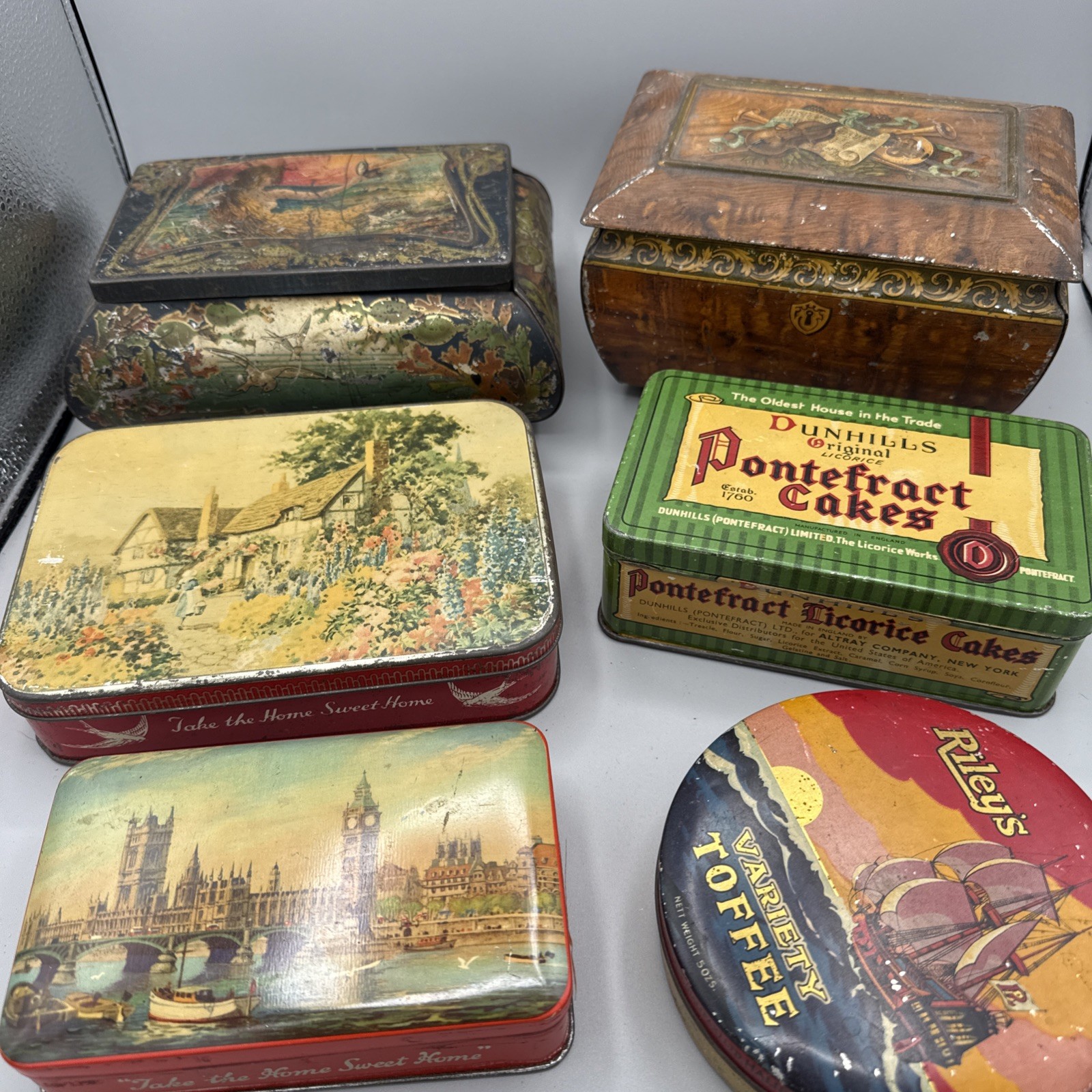 Antique Vintage England Cakes , Candy Tin Metal Box Case Set of 6 pcs Lot Antique Vintage England Cakes , Candy Tin Metal Box Case Set of 6 pcs Lot