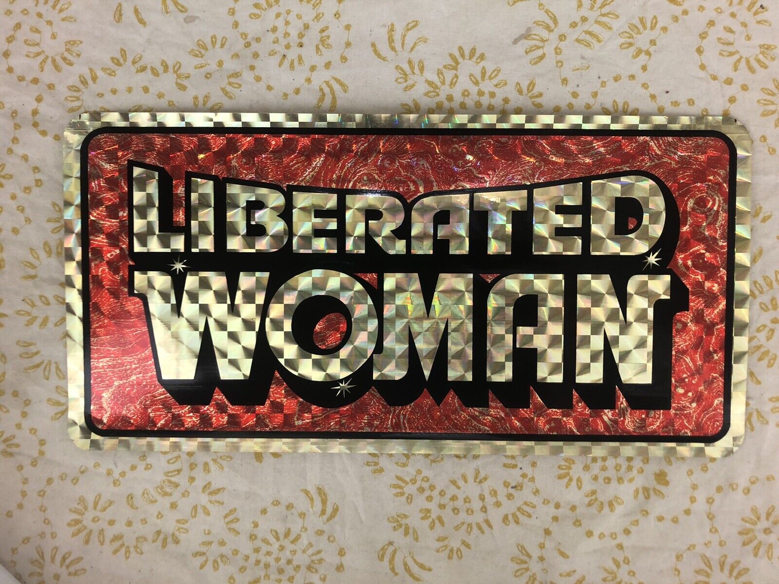 Vintage Prismatic Decal LIBERATED WOMAN 70s License Plate Prism Sticker NOS