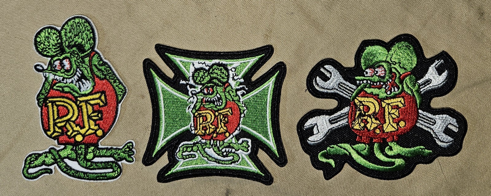 RAT FINK 3 DIFFERENT SEW ON PATCHES NEW COND APPROX 3 1/2" BIG DADDY DON GARLITS