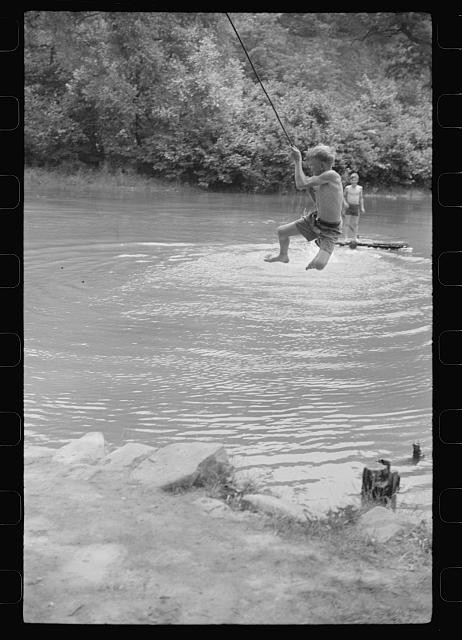 Photo:Pine Grove Mills Pennsylvania Swimming Hole Boy Rope Swing 1941 Photo:Pine Grove Mills Pennsylvania Swimming Hole Boy Rope Swing 1941