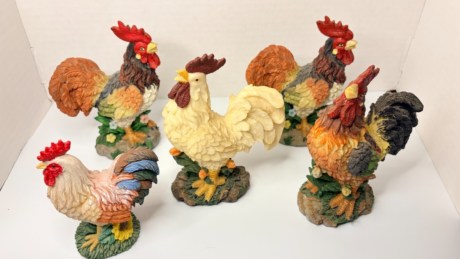 Lot of 5 Vintage Ks Collection Rooster Figurines 5" Small Farmhouse Chicken Deco Lot of 5 Vintage Ks Collection Rooster Figurines 5" Small Farmhouse Chicken Deco