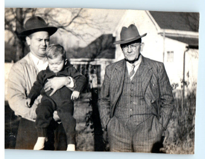 Vintage Photo 1940s, Grandfather 3 piece suit, w/ Son / Grandson, 3.5 x 2.5