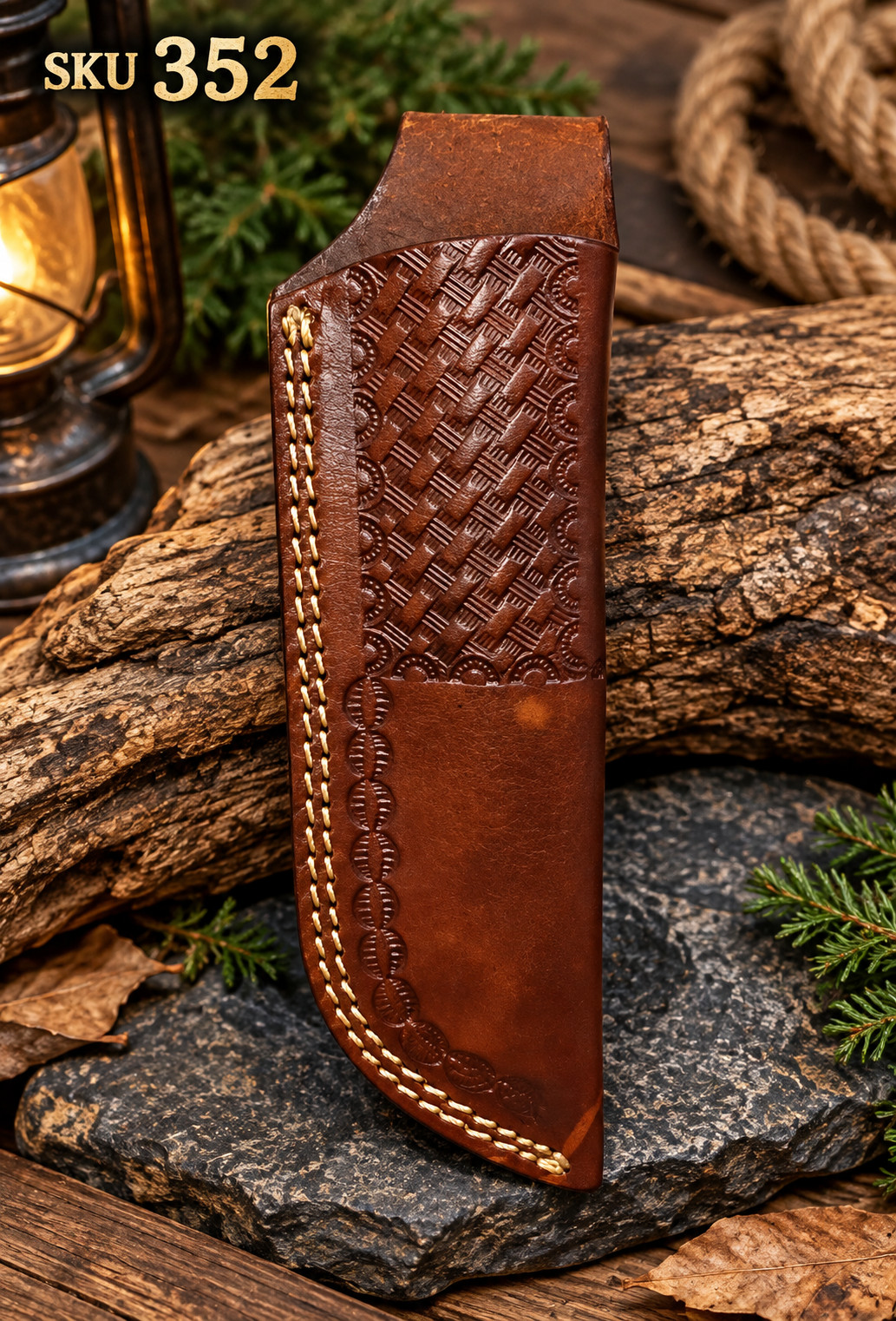 handmade engraved leather sheath for hunting fixed blade knife sheath 352