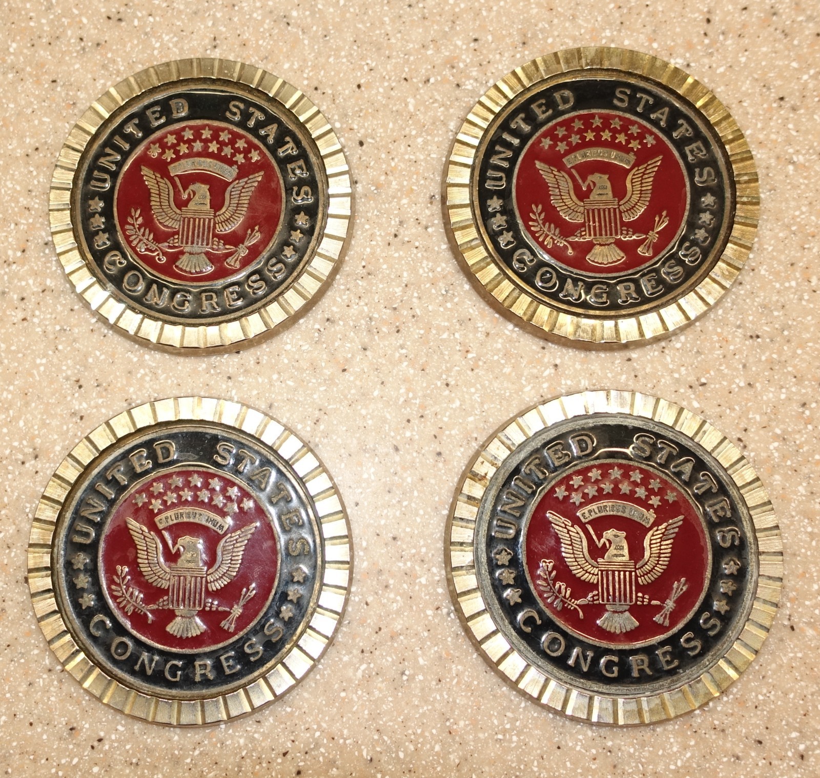 Vintage US Congress Coasters Set of 4 Brass/Enamel