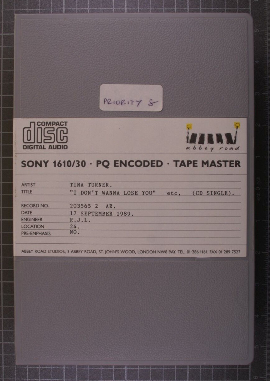 Tina Turner Abbey Road Master Tape Original Sony I Don't Wanna Lose You 1989