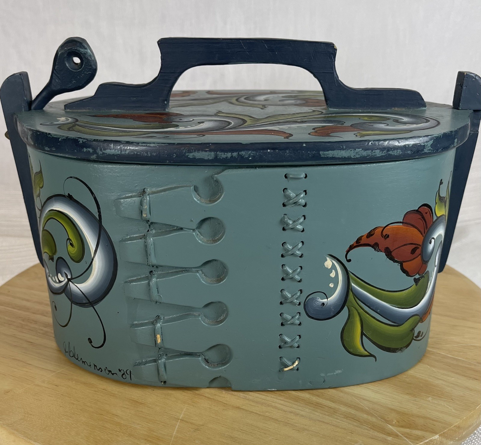 Vintage 1989 Signed Norwegian Rosemaling Tine Box – Bentwood Box by J. Clemenson
