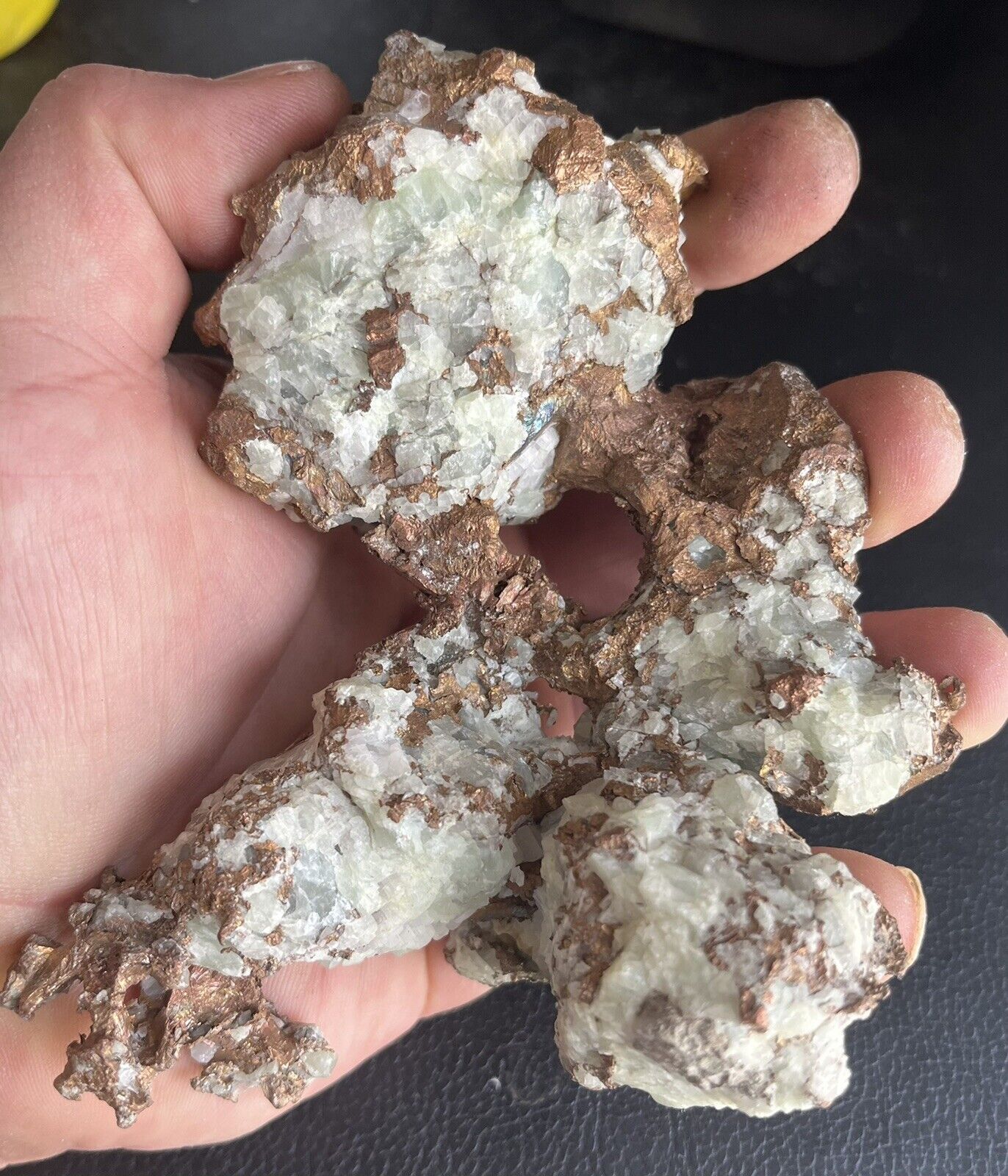 12.5cm Big Copper Crystal w Green Prehnite - Iroquois Mine, Keweenaw, Michigan