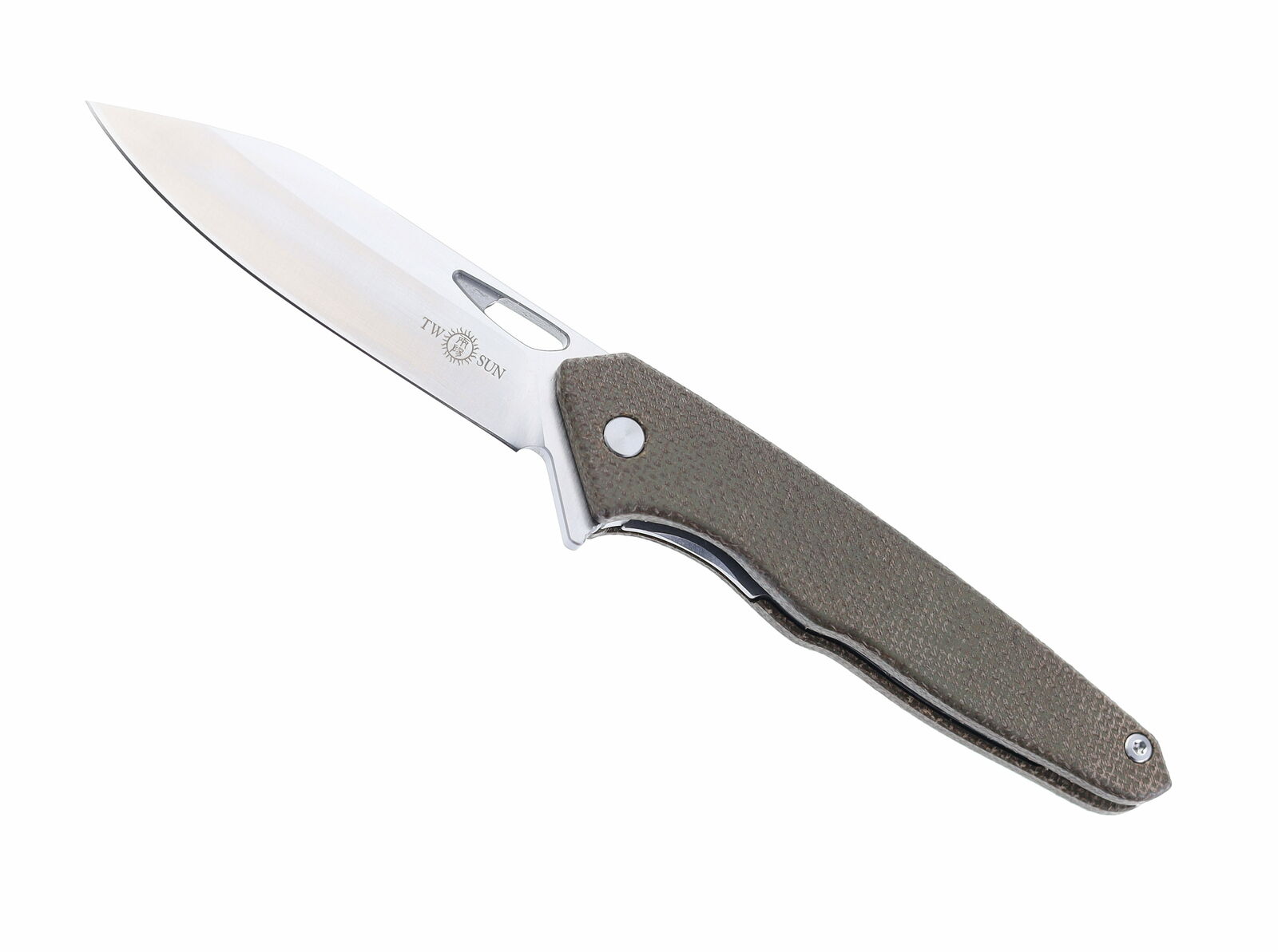 Two Sun Flipper Pocket Knife Brown Micarta Handle D2 Plain Edge TS327-Micarta