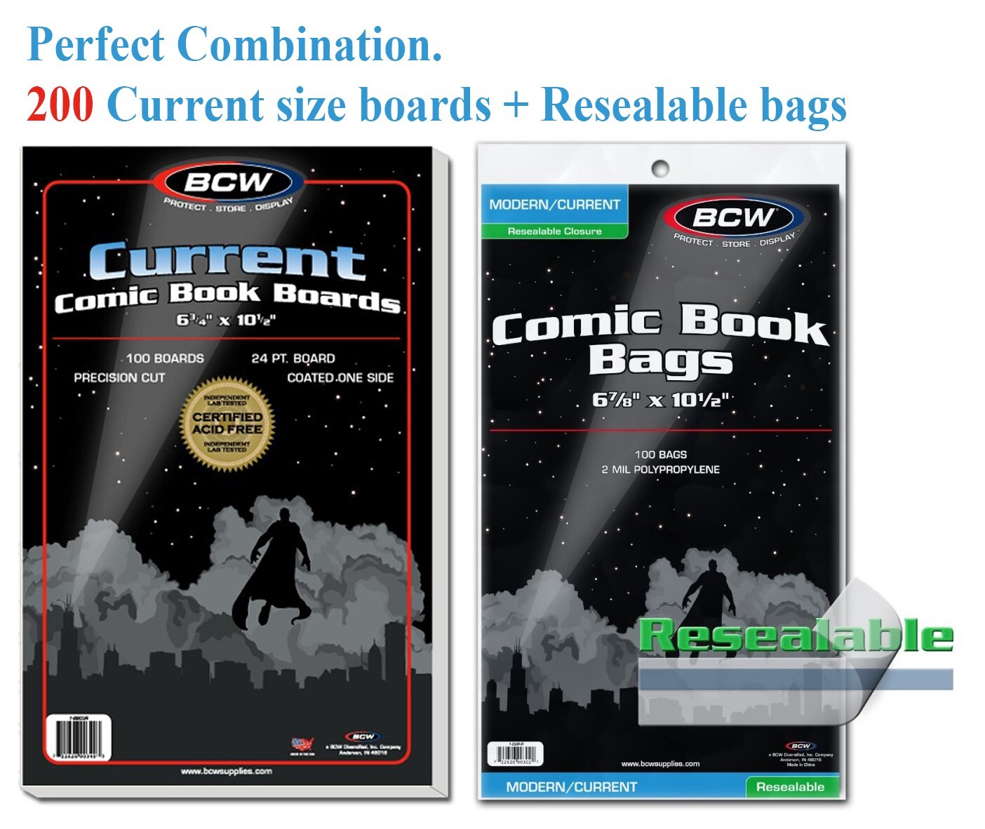 200 BCW Resealable Comic Book Bags Sleeve + Boards Modern / Current Safe Storage 200 BCW Resealable Comic Book Bags Sleeve + Boards Modern / Current Safe Storage