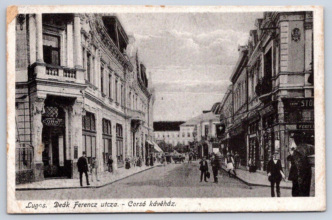 Antique Hungary Postcard LUGOS Deak Ferenc Street Corso Cafe 1918 Antique Hungary Postcard LUGOS Deak Ferenc Street Corso Cafe 1918