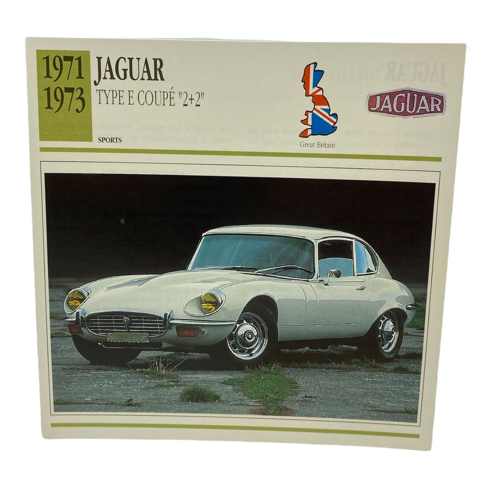Cars of The World -  Single Collector Card  -1971 1973 Jaguar Type E 2 + 2