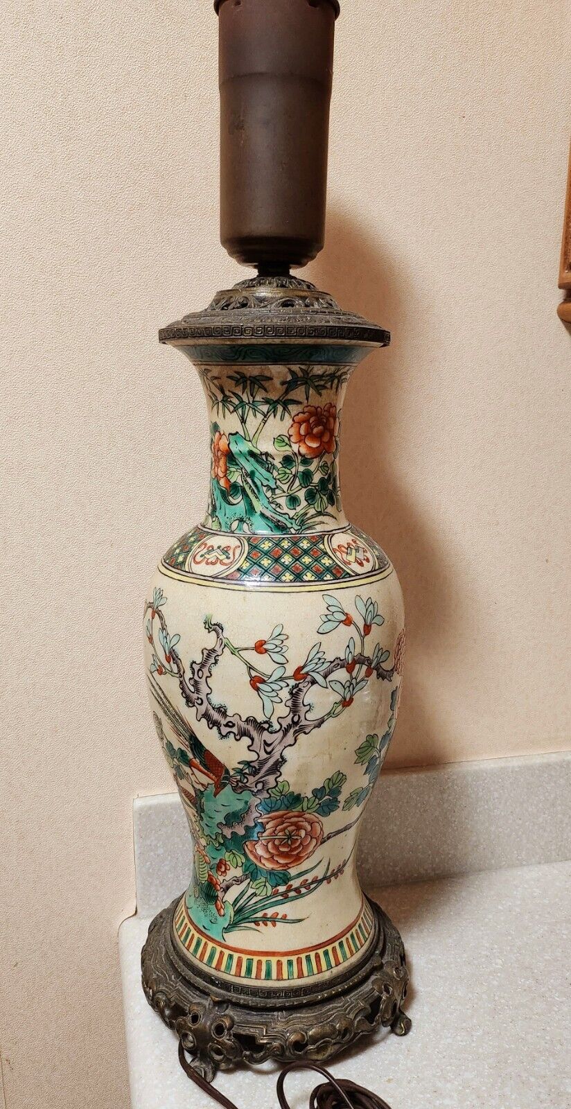 18-19th Century ｛Ancient Kutani, Japan ｝Antique Porcelain Table Lamp