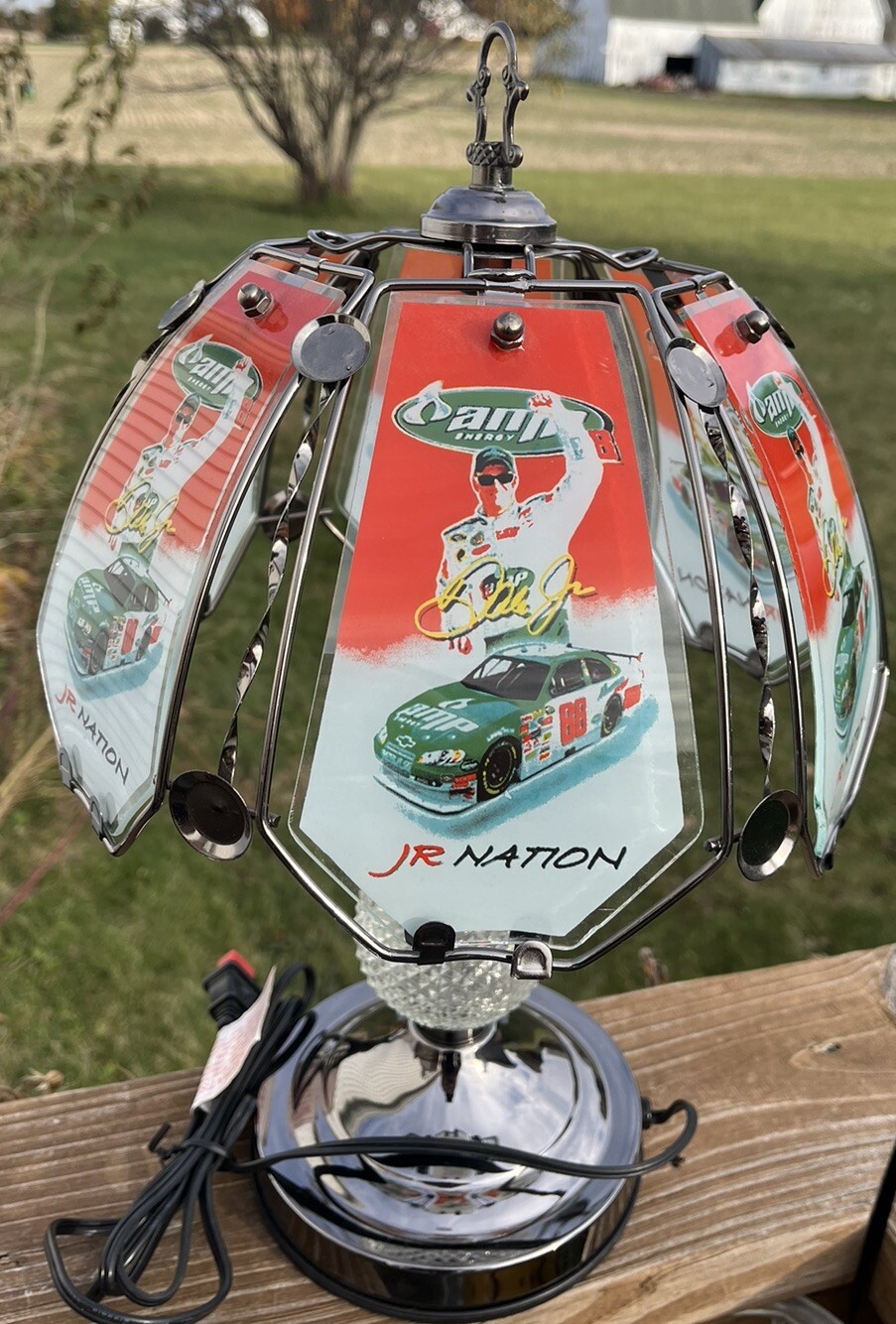 Dale Earnhardt Jr Amp Energy 3 Way Touch Lamp Glass Tiffany Style Tested / Works