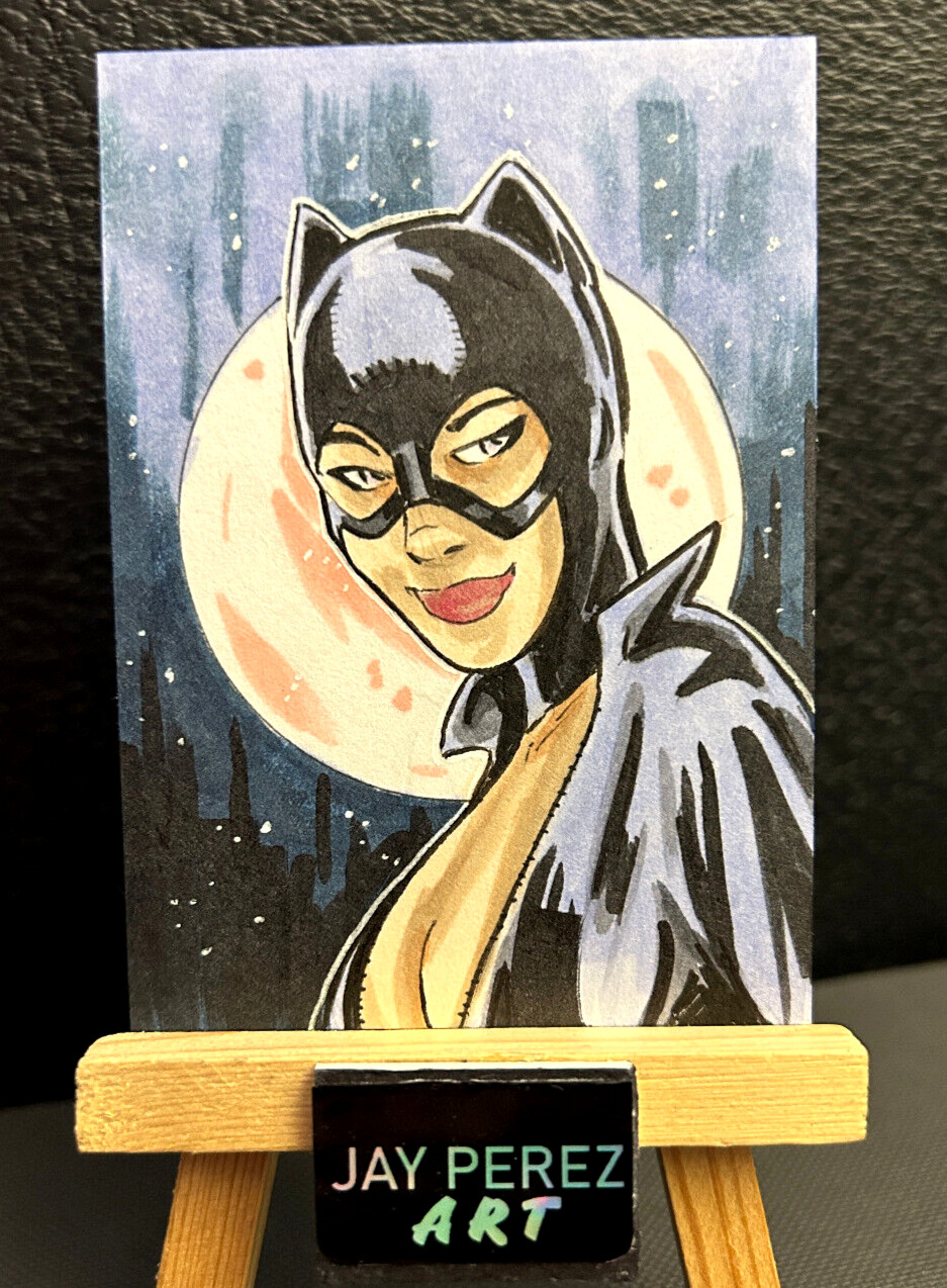 Catwoman Sketch Card 1/1 Original on card signed Artist ACEO DC On Card