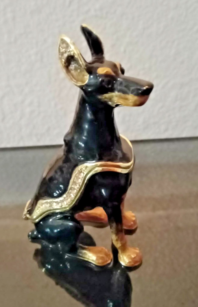 Doberman Dog Bejeweled Hinged Trinket Box Doberman Dog Bejeweled Hinged Trinket Box