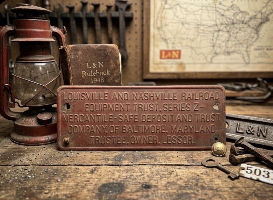 Vintage L&N Louisville & Nashville Railroad Equipment Trust Builder Plate Sign Vintage L&N Louisville & Nashville Railroad Equipment Trust Builder Plate Sign