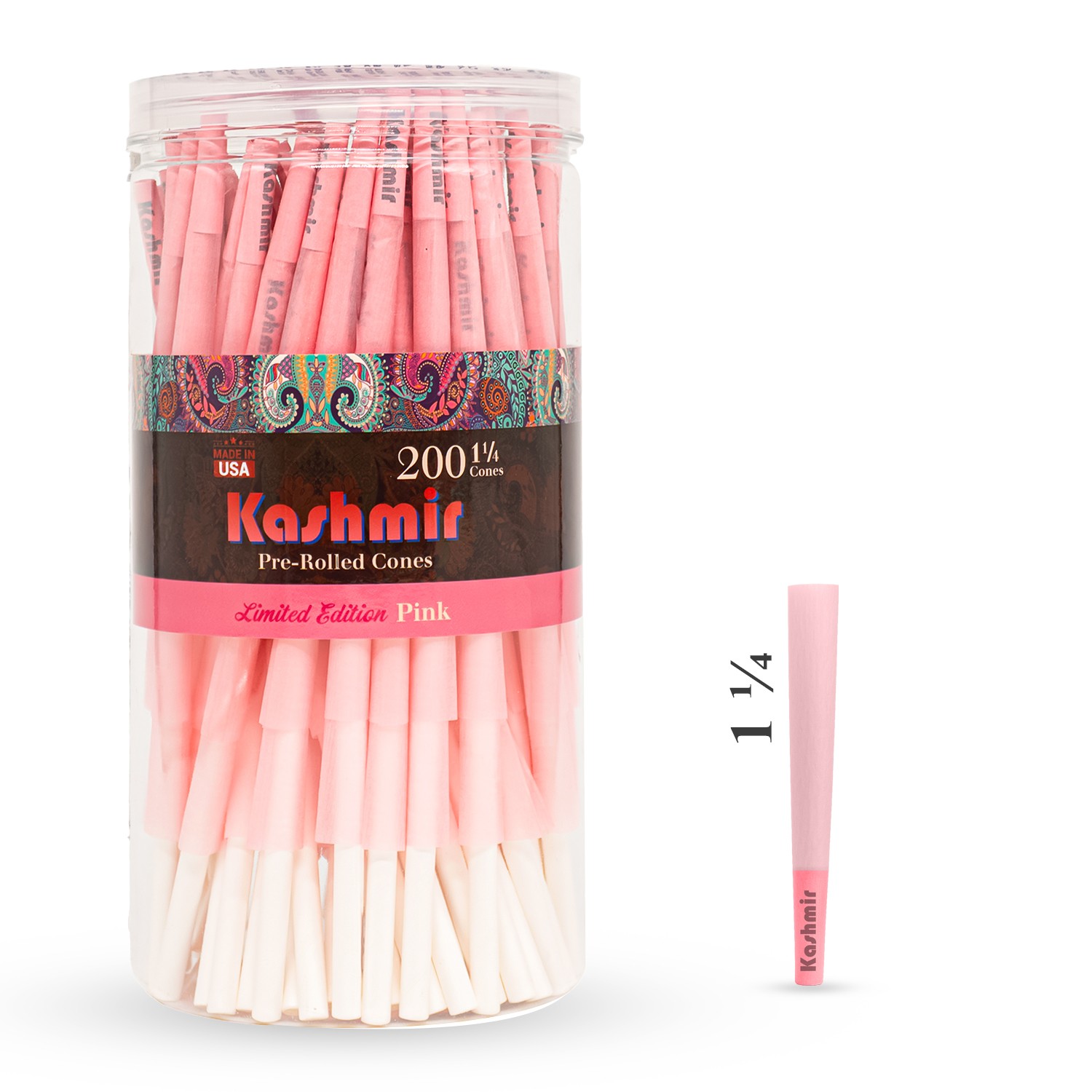 Kashmir Pre Rolled Cones Pink 1 1/4 Size 200 Ct Rolling Papers W/Filter Tips Kashmir Pre Rolled Cones Pink 1 1/4 Size 200 Ct Rolling Papers W/Filter Tips
