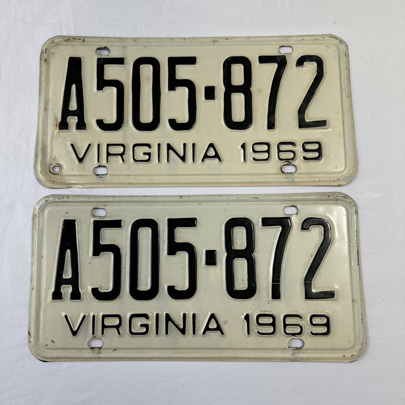 VTG Original Matched Pair 1969 Virginia License Plates DMV Clear Set Muscle Car VTG Original Matched Pair 1969 Virginia License Plates DMV Clear Set Muscle Car