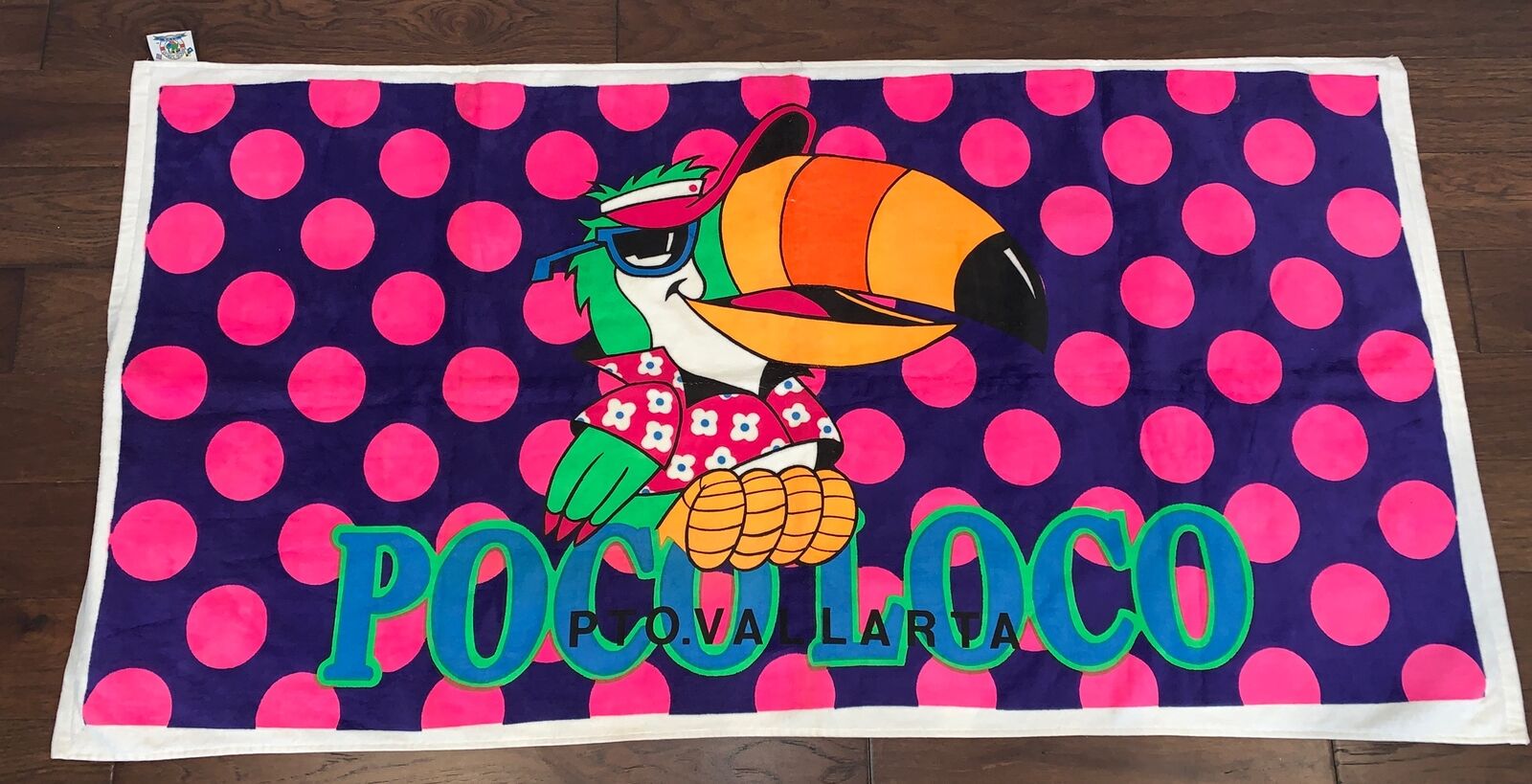 Vintage RARE 80s Poco Loco Club Toucan Puerto Vallarta Beach Towel 62” X 32”