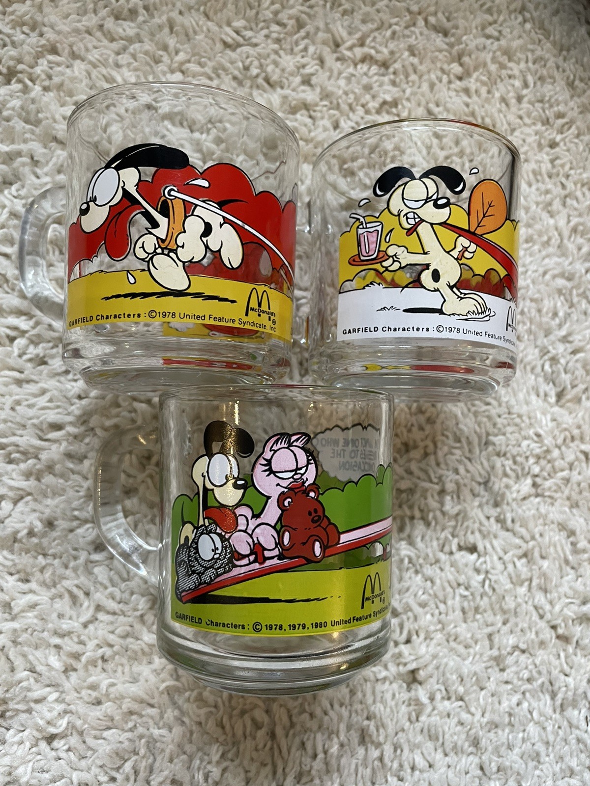 Vintage 1978-1980 McDonald's Garfield Clear Glass Coffee Cups Mugs Set of 3 Vintage 1978-1980 McDonald's Garfield Clear Glass Coffee Cups Mugs Set of 3
