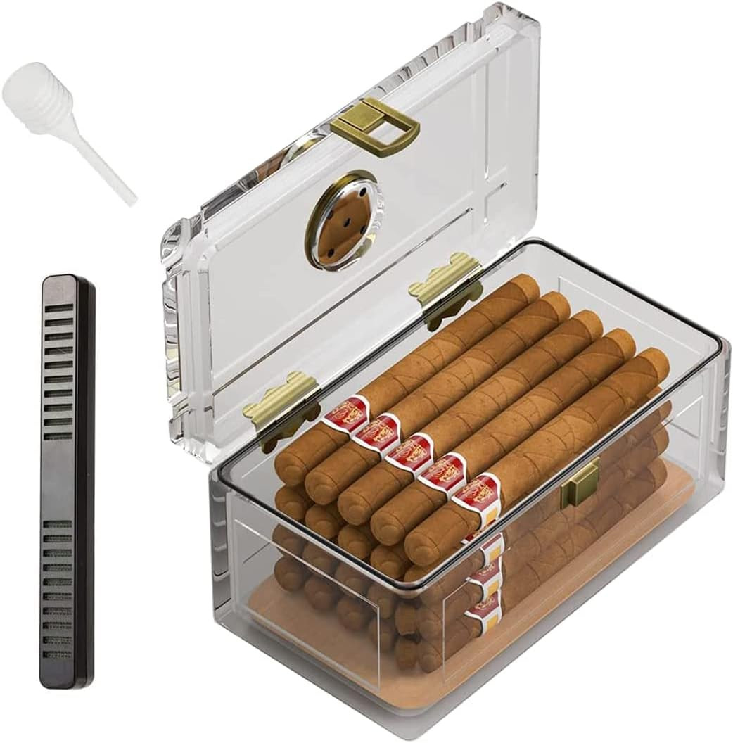 Acrylic Cigar Humidor with Humidifier and Hygrometer Desktop Cigar Case Box.... Acrylic Cigar Humidor with Humidifier and Hygrometer Desktop Cigar Case Box....