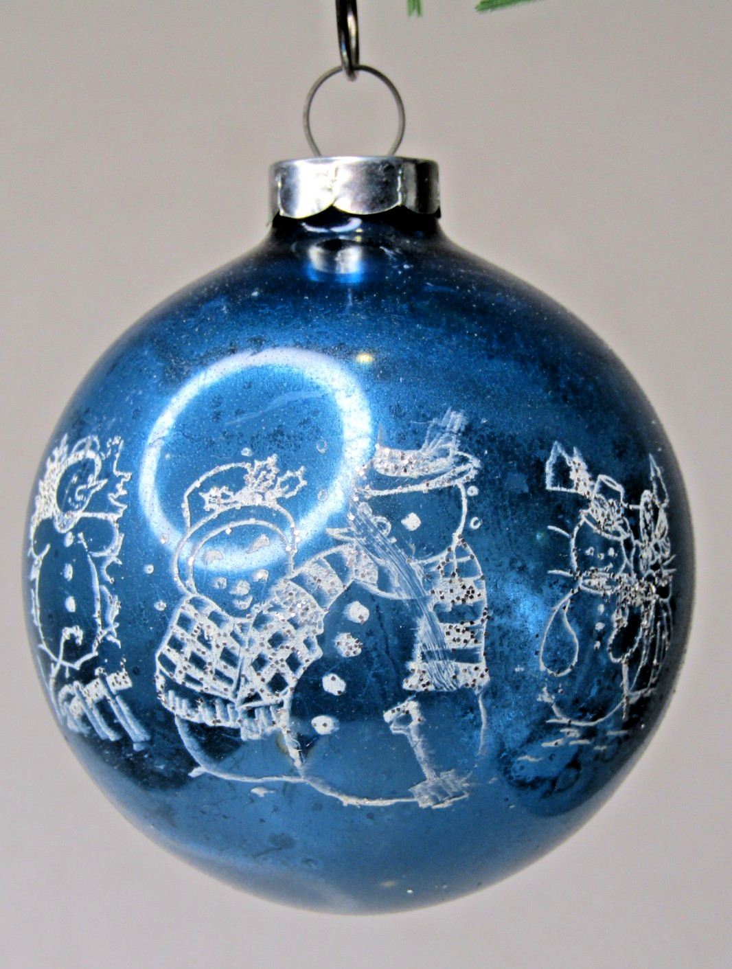 VTG Pre WWII Glass Pictured Mrs Ms SNOWMAN BALL Christmas Ornament Corning BLUE VTG Pre WWII Glass Pictured Mrs Ms SNOWMAN BALL Christmas Ornament Corning BLUE