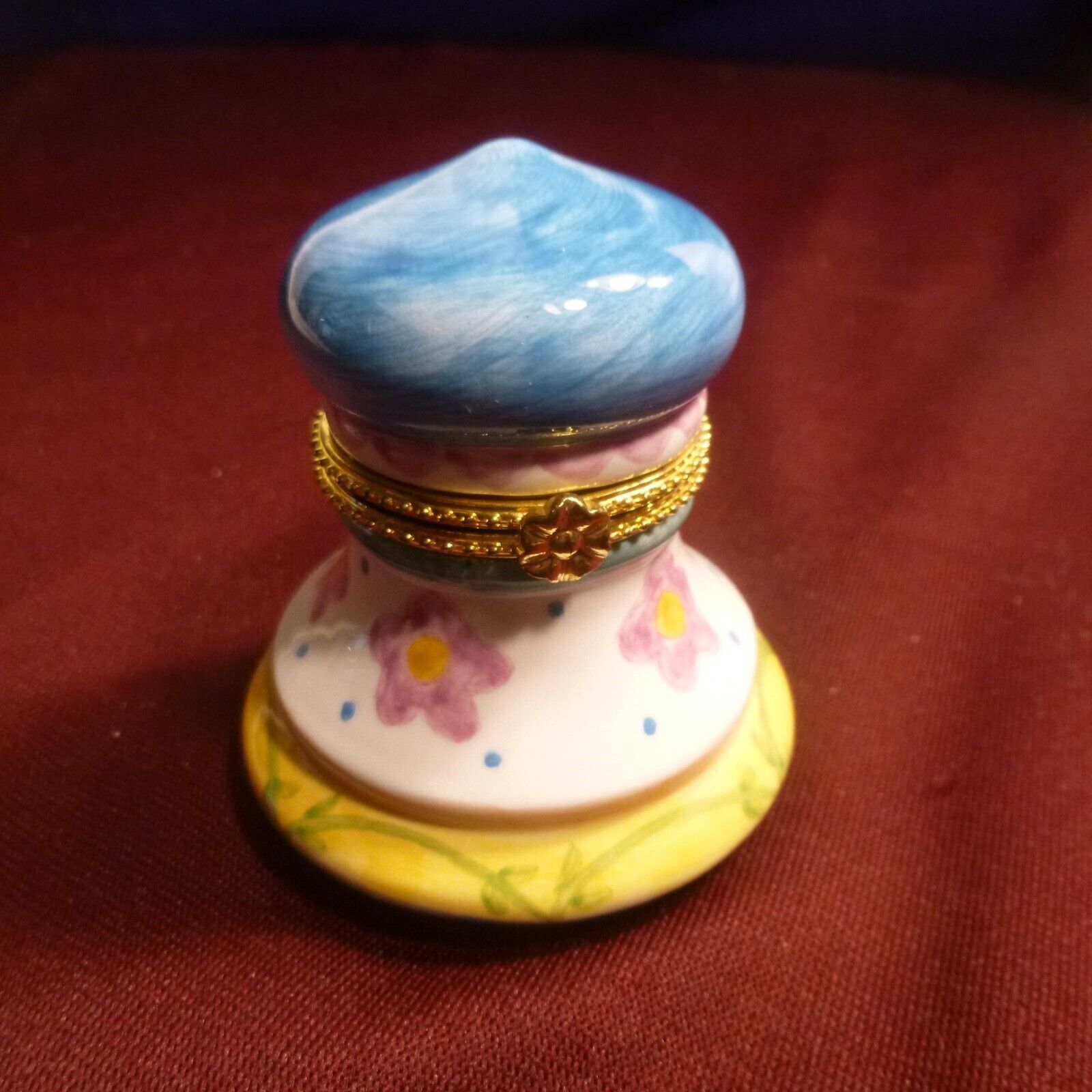 TRINKET BOX - RARE, Domed top, colorful - porcelain, hinged - MINT
