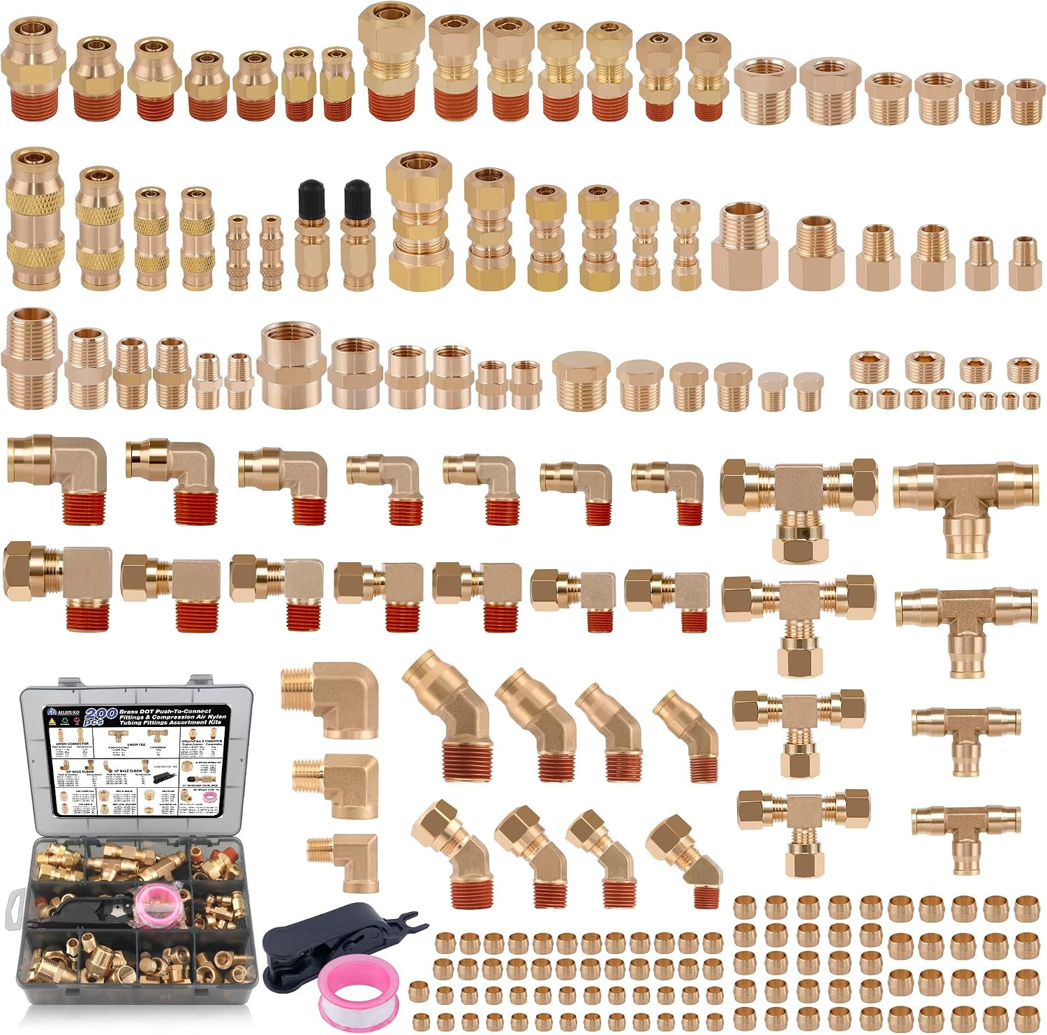 200 Pcs Brass DOT Air Brake Line & Compression Fittings Kit 200 Pcs Brass DOT Air Brake Line & Compression Fittings Kit